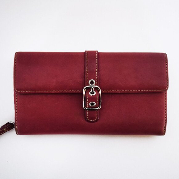 Coach Vintage Hamptons Red Leather Large Trifold Wallet with Buckle - Picture 1 of 15